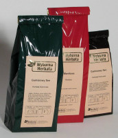 Etykiety ze złoceniem i opisem herbaty Wyborna Herbata