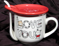 Kubek z porcelanową łyżeczką i przykrywką Love You 015-2100